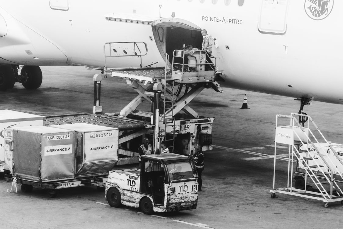 Air cargo being loaded onto an aircraft